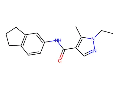 N-(2,3-dihydro-1H-inden-5-yl)-1-ethyl-5-methylpyrazole-4-carboxamide structure