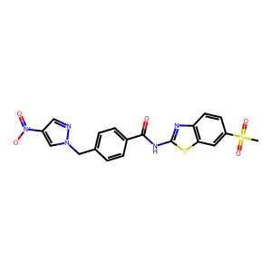 N-(6-methylsulfonyl-1,3-benzothiazol-2-yl)-4-[(4-nitropyrazol-1-yl)methyl]benzamide structure