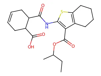 6-[(3-butan-2-yloxycarbonyl-4,5,6,7-tetrahydro-1-benzothiophen-2-yl)carbamoyl]cyclohex-3-ene-1-carboxylic acid structure