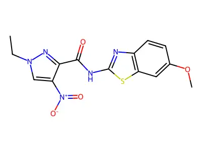 1-ethyl-N-(6-methoxy-1,3-benzothiazol-2-yl)-4-nitropyrazole-3-carboxamide structure
