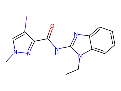 N-(1-ethylbenzimidazol-2-yl)-4-iodo-1-methylpyrazole-3-carboxamide structure