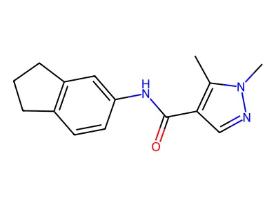 N-(2,3-dihydro-1H-inden-5-yl)-1,5-dimethylpyrazole-4-carboxamide structure