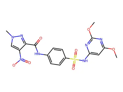N-[4-[(2,6-dimethoxypyrimidin-4-yl)sulfamoyl]phenyl]-1-methyl-4-nitropyrazole-3-carboxamide structure