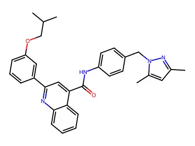 N-[4-[(3,5-dimethylpyrazol-1-yl)methyl]phenyl]-2-[3-(2-methylpropoxy)phenyl]quinoline-4-carboxamide structure