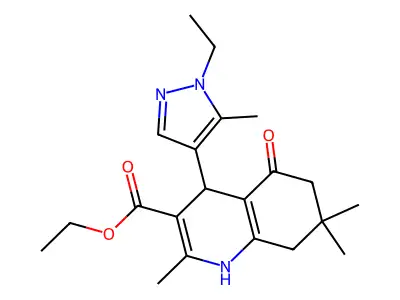 ethyl 4-(1-ethyl-5-methyl-1H-pyrazol-4-yl)-2,7,7-trimethyl-5-oxo-1,4,5,6,7,8-hexahydro-3-quinolinecarboxylate structure