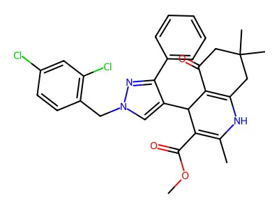 methyl 4-[1-(2,4-dichlorobenzyl)-3-phenyl-1H-pyrazol-4-yl]-2,7,7-trimethyl-5-oxo-1,4,5,6,7,8-hexahydro-3-quinolinecarboxylate structure