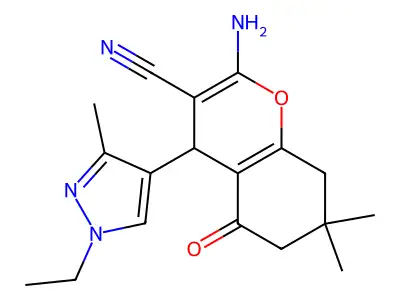 2-amino-4-(1-ethyl-3-methyl-1H-pyrazol-4-yl)-7,7-dimethyl-5-oxo-5,6,7,8-tetrahydro-4H-chromene-3-carbonitrile structure
