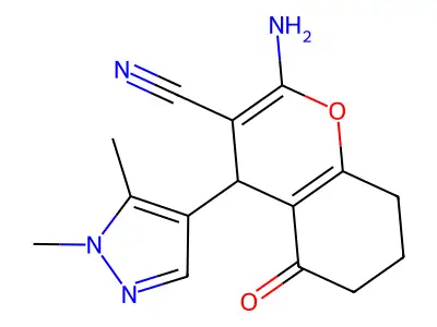 2-amino-4-(1,5-dimethyl-1H-pyrazol-4-yl)-5-oxo-5,6,7,8-tetrahydro-4H-chromene-3-carbonitrile structure