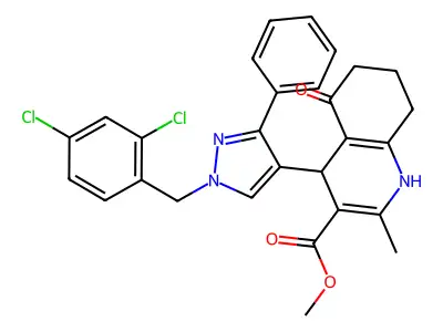 methyl 4-[1-(2,4-dichlorobenzyl)-3-phenyl-1H-pyrazol-4-yl]-2-methyl-5-oxo-1,4,5,6,7,8-hexahydro-3-quinolinecarboxylate structure