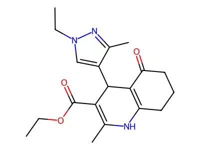 ethyl 4-(1-ethyl-3-methyl-1H-pyrazol-4-yl)-2-methyl-5-oxo-1,4,5,6,7,8-hexahydro-3-quinolinecarboxylate structure