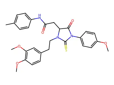2-[3-[2-(3,4-dimethoxyphenyl)ethyl]-1-(4-methoxyphenyl)-5-oxo-2-sulfanylideneimidazolidin-4-yl]-N-(4-methylphenyl)acetamide structure