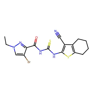4-bromo-N-[(3-cyano-4,5,6,7-tetrahydro-1-benzothiophen-2-yl)carbamothioyl]-1-ethylpyrazole-3-carboxamide structure