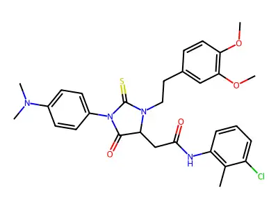 N-(3-chloro-2-methylphenyl)-2-(3-(3,4-dimethoxyphenethyl)-1-(4-(dimethylamino)phenyl)-5-oxo-2-thioxoimidazolidin-4-yl)acetamide structure