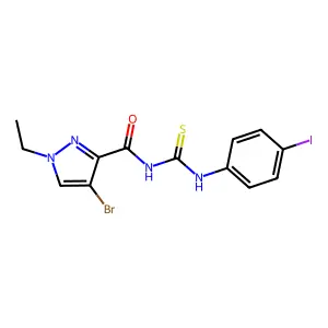 4-bromo-1-ethyl-N-[(4-iodophenyl)carbamothioyl]pyrazole-3-carboxamide structure