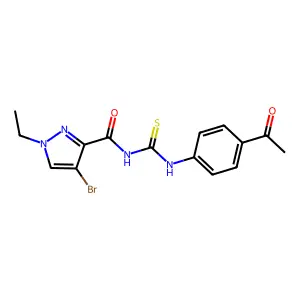 N-[(4-acetylphenyl)carbamothioyl]-4-bromo-1-ethylpyrazole-3-carboxamide structure