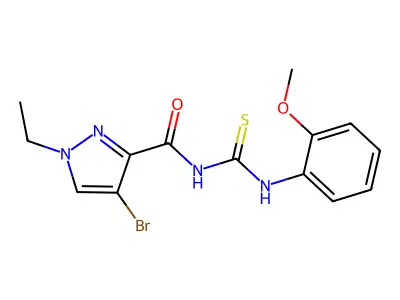 4-bromo-1-ethyl-N-[(2-methoxyphenyl)carbamothioyl]pyrazole-3-carboxamide structure