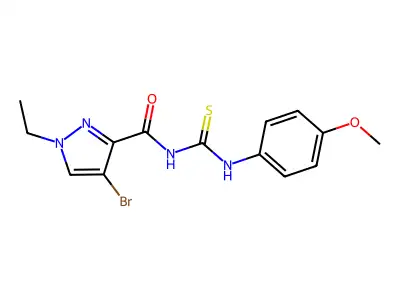 4-bromo-1-ethyl-N-[(4-methoxyphenyl)carbamothioyl]pyrazole-3-carboxamide structure