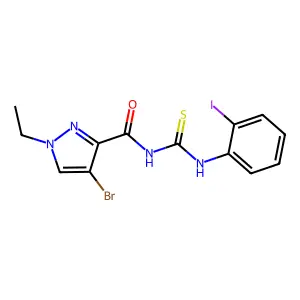 4-bromo-1-ethyl-N-[(2-iodophenyl)carbamothioyl]pyrazole-3-carboxamide structure