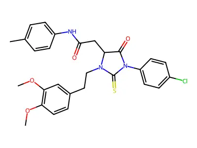 2-[1-(4-chlorophenyl)-3-[2-(3,4-dimethoxyphenyl)ethyl]-5-oxo-2-sulfanylideneimidazolidin-4-yl]-N-(4-methylphenyl)acetamide structure