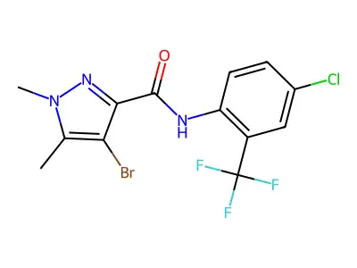4-bromo-N-[4-chloro-2-(trifluoromethyl)phenyl]-1,5-dimethylpyrazole-3-carboxamide structure