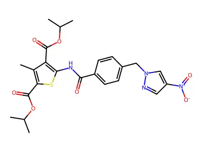 diisopropyl 5-{[4-({4-nitro-1H-pyrazol-1-yl}methyl)benzoyl]amino}-3-methyl-2,4-thiophenedicarboxylate structure