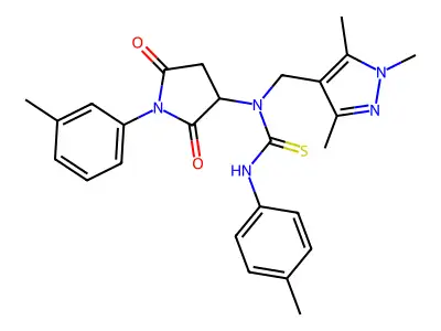 3-(4-methylphenyl)-1-[1-(3-methylphenyl)-2,5-dioxopyrrolidin-3-yl]-1-[(1,3,5-trimethylpyrazol-4-yl)methyl]thiourea structure
