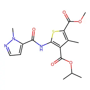 2-O-methyl 4-O-propan-2-yl 3-methyl-5-[(2-methylpyrazole-3-carbonyl)amino]thiophene-2,4-dicarboxylate structure