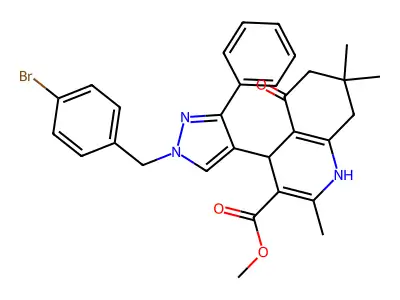 methyl 4-[1-(4-bromobenzyl)-3-phenyl-1H-pyrazol-4-yl]-2,7,7-trimethyl-5-oxo-1,4,5,6,7,8-hexahydro-3-quinolinecarboxylate structure