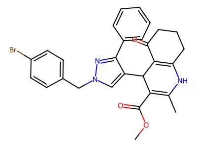 methyl 4-[1-(4-bromobenzyl)-3-phenyl-1H-pyrazol-4-yl]-2-methyl-5-oxo-1,4,5,6,7,8-hexahydro-3-quinolinecarboxylate structure