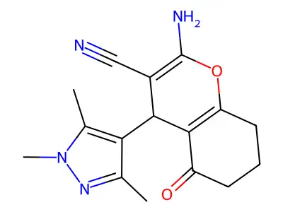 2-amino-5-oxo-4-(1,3,5-trimethyl-1H-pyrazol-4-yl)-5,6,7,8-tetrahydro-4H-chromene-3-carbonitrile structure