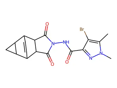 4-bromo-N-(1,3-dioxooctahydro-4,6-ethenocyclopropa[f]isoindol-2(1H)-yl)-1,5-dimethyl-1H-pyrazole-3-carboxamide structure