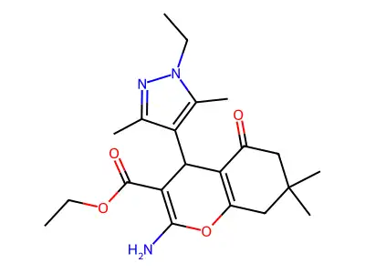 ethyl 2-amino-4-(1-ethyl-3,5-dimethyl-1H-pyrazol-4-yl)-7,7-dimethyl-5-oxo-5,6,7,8-tetrahydro-4H-chromene-3-carboxylate structure