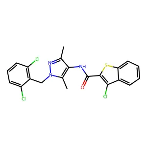 3-chloro-N-[1-(2,6-dichlorobenzyl)-3,5-dimethyl-1H-pyrazol-4-yl]-1-benzothiophene-2-carboxamide structure