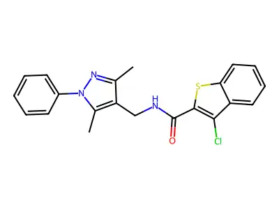 3-chloro-N-[(3,5-dimethyl-1-phenyl-1H-pyrazol-4-yl)methyl]-1-benzothiophene-2-carboxamide structure