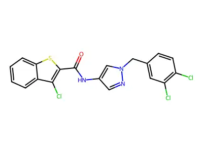 3-chloro-N-[1-(3,4-dichlorobenzyl)-1H-pyrazol-4-yl]-1-benzothiophene-2-carboxamide structure