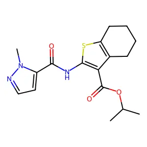 isopropyl 2-{[(1-methyl-1H-pyrazol-5-yl)carbonyl]amino}-4,5,6,7-tetrahydro-1-benzothiophene-3-carboxylate structure
