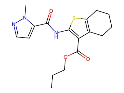 propyl 2-{[(1-methyl-1H-pyrazol-5-yl)carbonyl]amino}-4,5,6,7-tetrahydro-1-benzothiophene-3-carboxylate structure