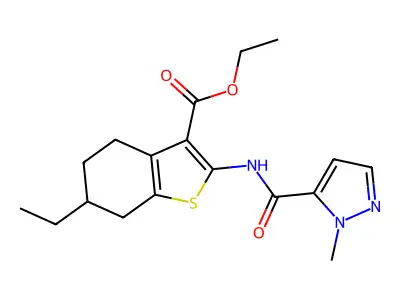 ethyl 6-ethyl-2-{[(1-methyl-1H-pyrazol-5-yl)carbonyl]amino}-4,5,6,7-tetrahydro-1-benzothiophene-3-carboxylate structure