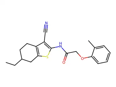 N-(3-cyano-6-ethyl-4,5,6,7-tetrahydro-1-benzothiophen-2-yl)-2-(2-methylphenoxy)acetamide structure