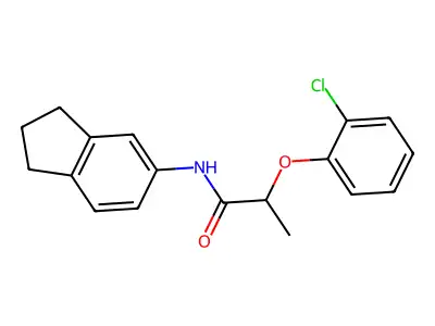 2-(2-chlorophenoxy)-N-(2,3-dihydro-1H-inden-5-yl)propanamide structure