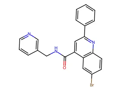 6-bromo-2-phenyl-N-(pyridin-3-ylmethyl)quinoline-4-carboxamide structure