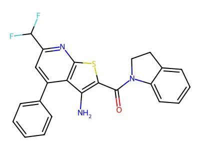[3-amino-6-(difluoromethyl)-4-phenylthieno[2,3-b]pyridin-2-yl](2,3-dihydro-1H-indol-1-yl)methanone structure