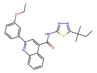 2-(3-ethoxyphenyl)-N-[5-(2-methylbutan-2-yl)-1,3,4-thiadiazol-2-yl]quinoline-4-carboxamide structure