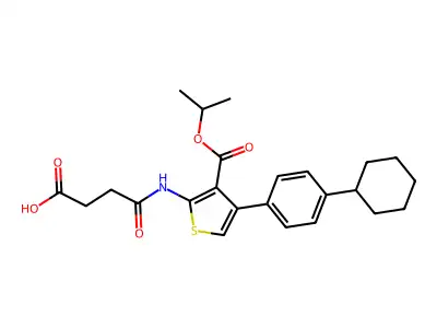 4-[[4-(4-cyclohexylphenyl)-3-propan-2-yloxycarbonylthiophen-2-yl]amino]-4-oxobutanoic acid structure