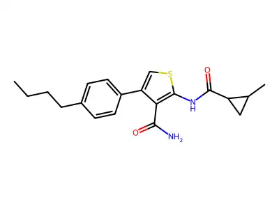 4-(4-Butylphenyl)-2-[(2-methylcyclopropanecarbonyl)amino]thiophene-3-carboxamide structure