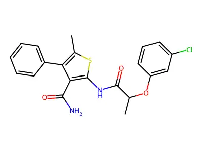 2-[2-(3-Chlorophenoxy)propanoylamino]-5-methyl-4-phenylthiophene-3-carboxamide structure