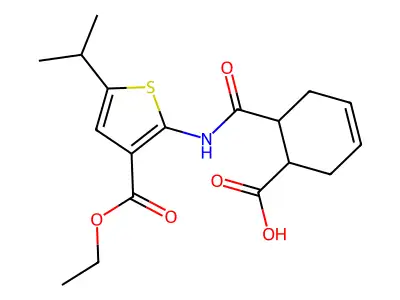 6-({[3-(ethoxycarbonyl)-5-isopropyl-2-thienyl]amino}carbonyl)-3-cyclohexene-1-carboxylic acid structure