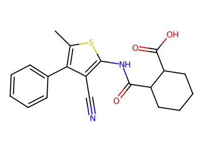 cyclohexanecarboxylic acid, 2-[[(3-cyano-5-methyl-4-phenyl-2-thienyl)amino]carbonyl]- structure