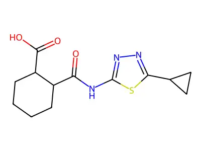 2-[(5-Cyclopropyl-1,3,4-thiadiazol-2-yl)carbamoyl]cyclohexanecarboxylic acid structure