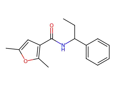 2,5-dimethyl-N-(1-phenylpropyl)furan-3-carboxamide structure